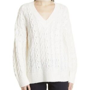 Vince Lattice Cable Knit V-Neck Ivory Cream Alpaca Wool Blend Women's Sweater XS